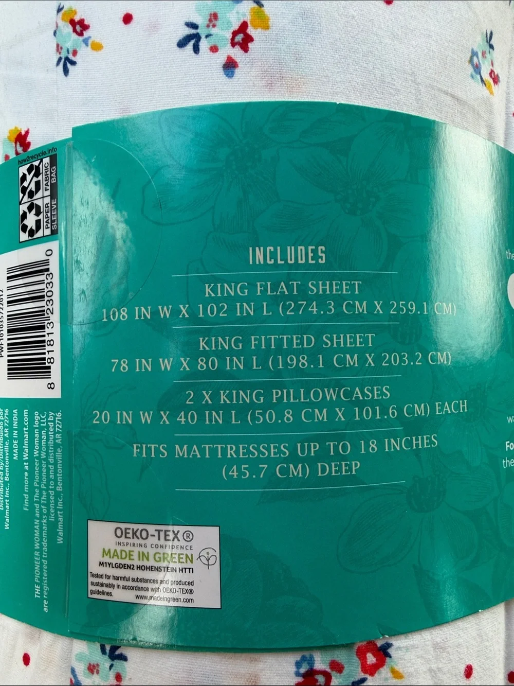 KING The Pioneer Woman Floral Ditsy Cotton Percale Sheet Set King Size Sheets